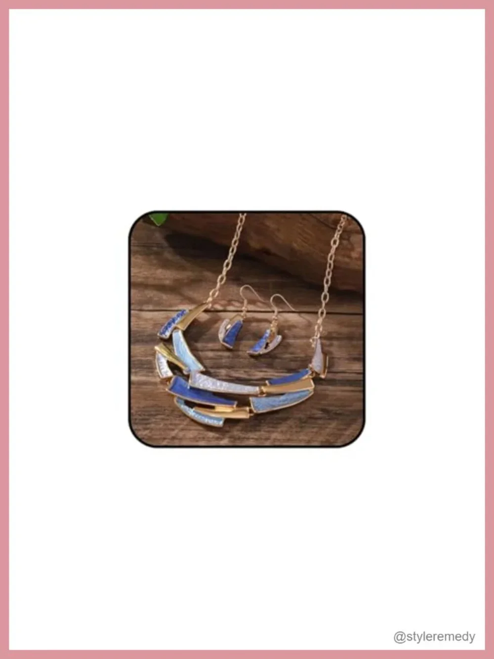 Boho Geometric Enamel Chunky Bib Necklace Earring Set